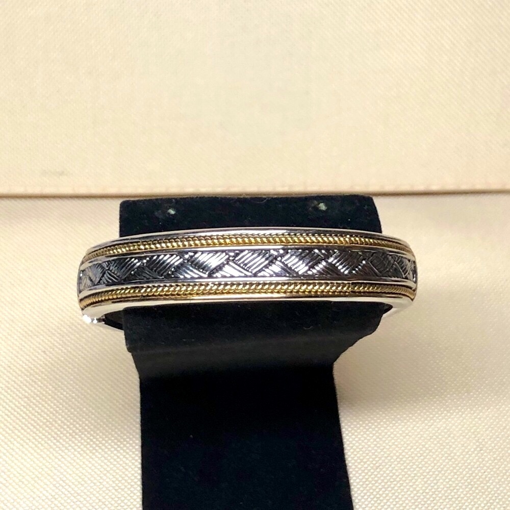 🕸️ Vintage Kim Rogers Designer Two Toned Gold & Silver Embossed Woven Bracelet - Picture 2 of 6